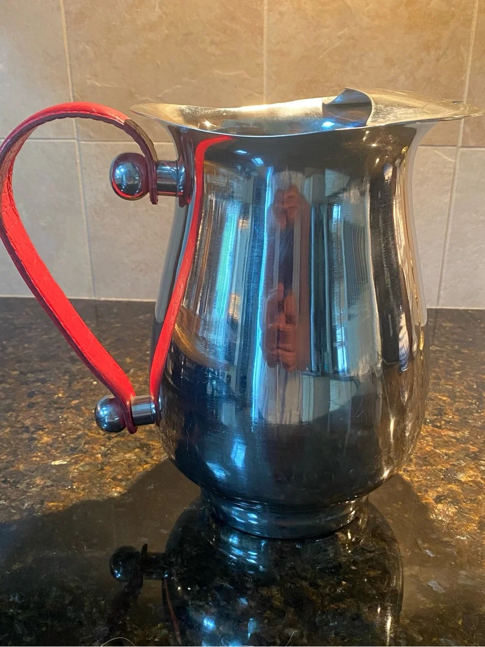 Source Unknown Stainless Steel Pitcher with Red Handle